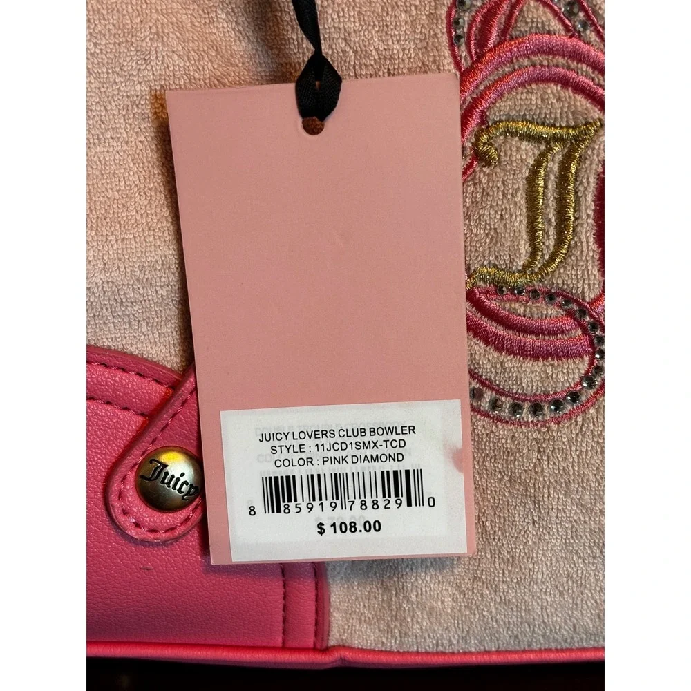 Juicy Couture Juicy Lovers Club Bowler Bag Pink Diamond Velour Satchel 11JCD1SMX